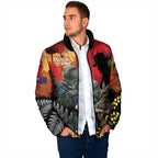 New Zealand and Australia ANZAC Day Padded Jacket Sliver Fern Kakapo With Golden Wattle Kangaroo - Aussie Hoodie