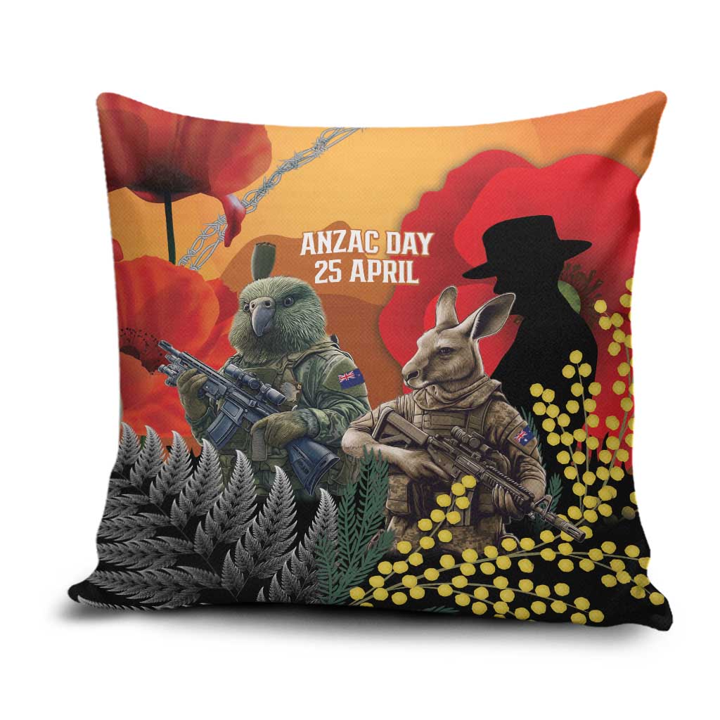 New Zealand and Australia ANZAC Day Pillow Cover Sliver Fern Kakapo With Golden Wattle Kangaroo - Aussie Hoodie