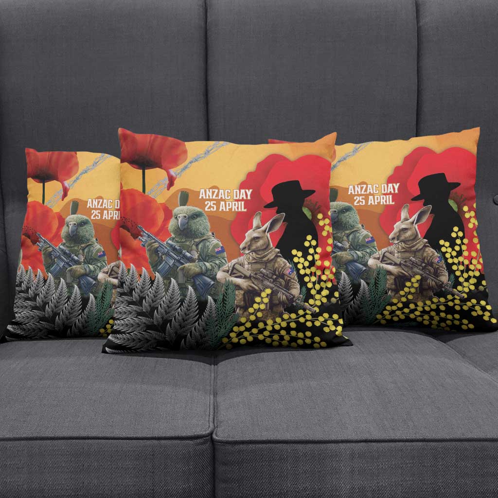 New Zealand and Australia ANZAC Day Pillow Cover Sliver Fern Kakapo With Golden Wattle Kangaroo - Aussie Hoodie