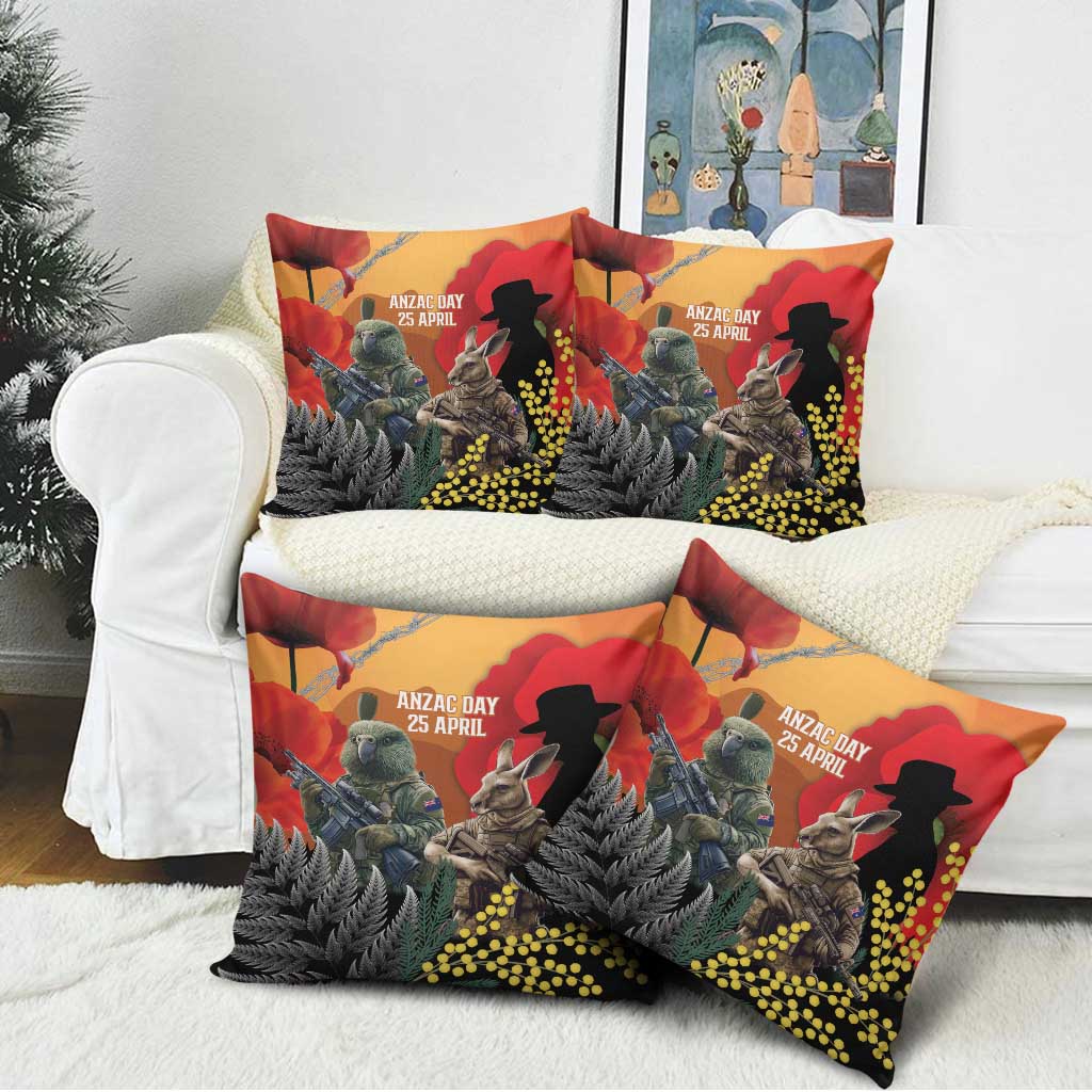 New Zealand and Australia ANZAC Day Pillow Cover Sliver Fern Kakapo With Golden Wattle Kangaroo - Aussie Hoodie