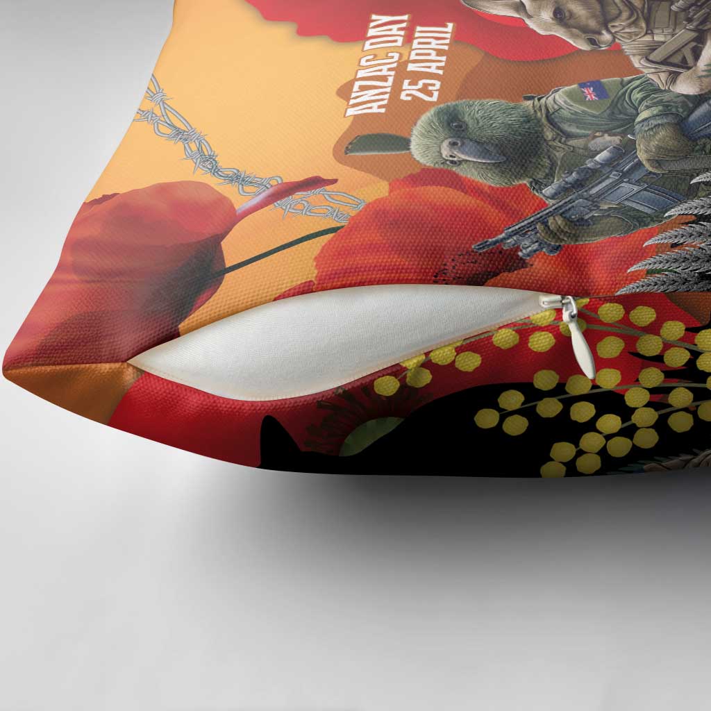 New Zealand and Australia ANZAC Day Pillow Cover Sliver Fern Kakapo With Golden Wattle Kangaroo - Aussie Hoodie