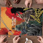 New Zealand and Australia ANZAC Day Puzzle Sliver Fern Kakapo With Golden Wattle Kangaroo - Aussie Hoodie
