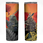 New Zealand and Australia ANZAC Day Skinny Tumbler Sliver Fern Kakapo With Golden Wattle Kangaroo