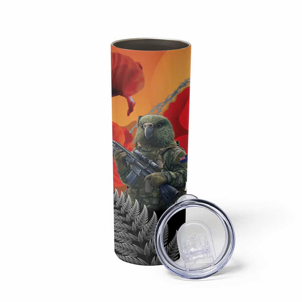 New Zealand and Australia ANZAC Day Skinny Tumbler Sliver Fern Kakapo With Golden Wattle Kangaroo