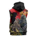 New Zealand and Australia ANZAC Day Sleeveless Zip Hoodie Sliver Fern Kakapo With Golden Wattle Kangaroo LT14