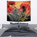 New Zealand and Australia ANZAC Day Tapestry Sliver Fern Kakapo With Golden Wattle Kangaroo