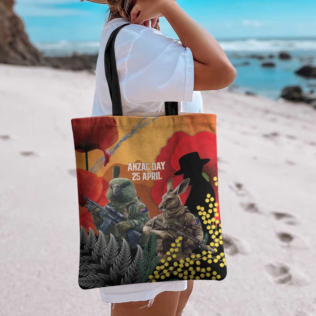 New Zealand and Australia ANZAC Day Tote Bag Sliver Fern Kakapo With Golden Wattle Kangaroo - Aussie Hoodie