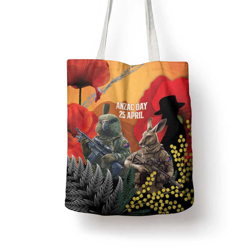 New Zealand and Australia ANZAC Day Tote Bag Sliver Fern Kakapo With Golden Wattle Kangaroo - Aussie Hoodie