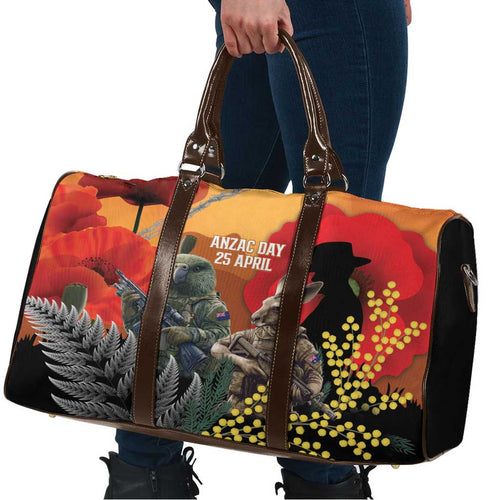 New Zealand and Australia ANZAC Day Travel Bag Sliver Fern Kakapo With Golden Wattle Kangaroo - Aussie Hoodie