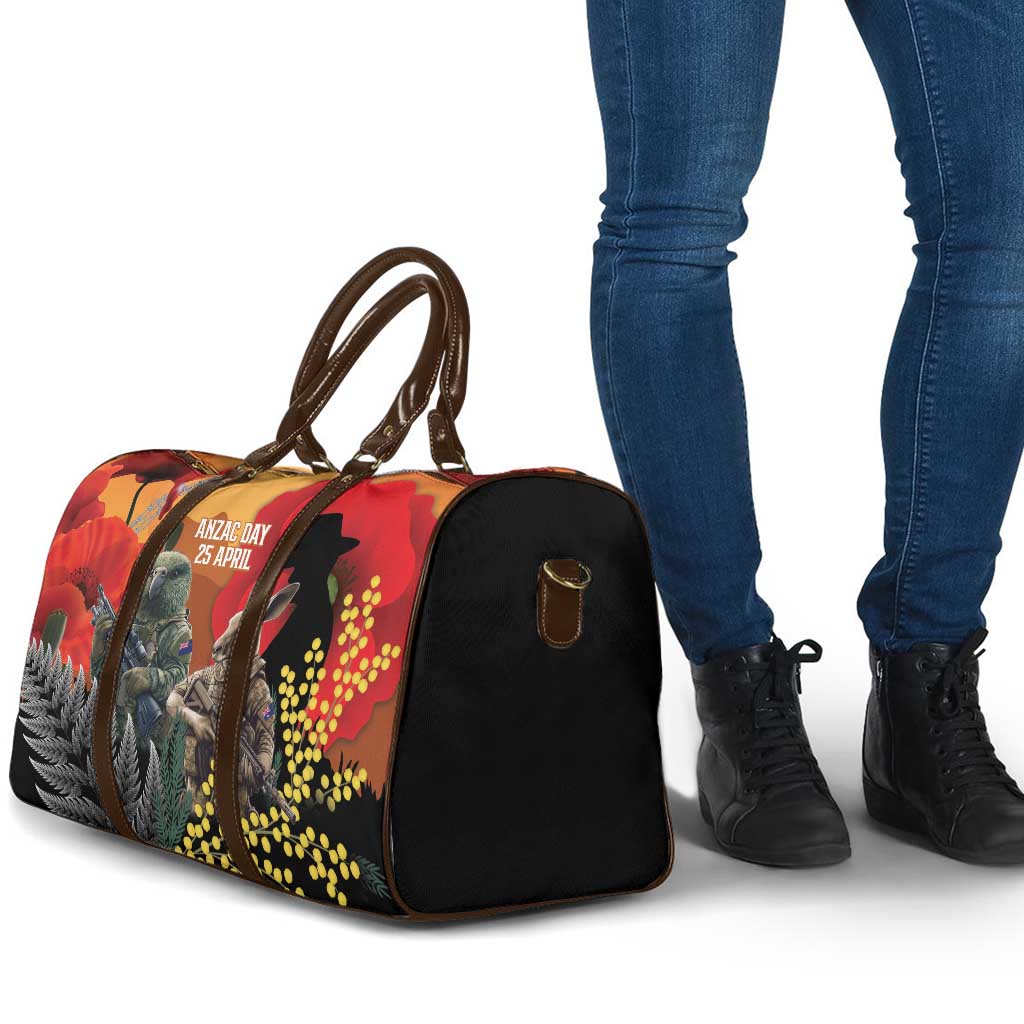 New Zealand and Australia ANZAC Day Travel Bag Sliver Fern Kakapo With Golden Wattle Kangaroo - Aussie Hoodie