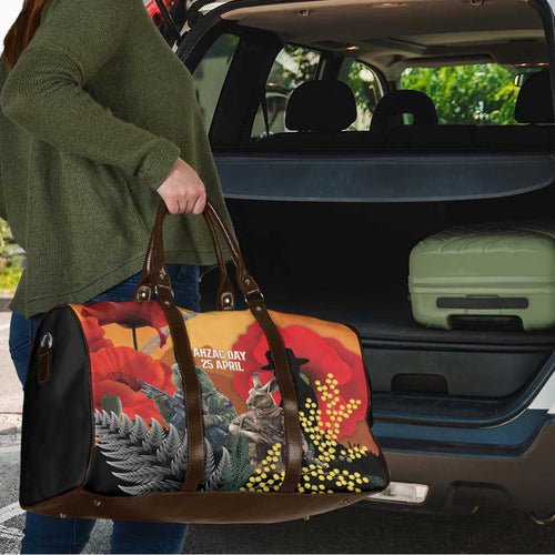 New Zealand and Australia ANZAC Day Travel Bag Sliver Fern Kakapo With Golden Wattle Kangaroo - Aussie Hoodie