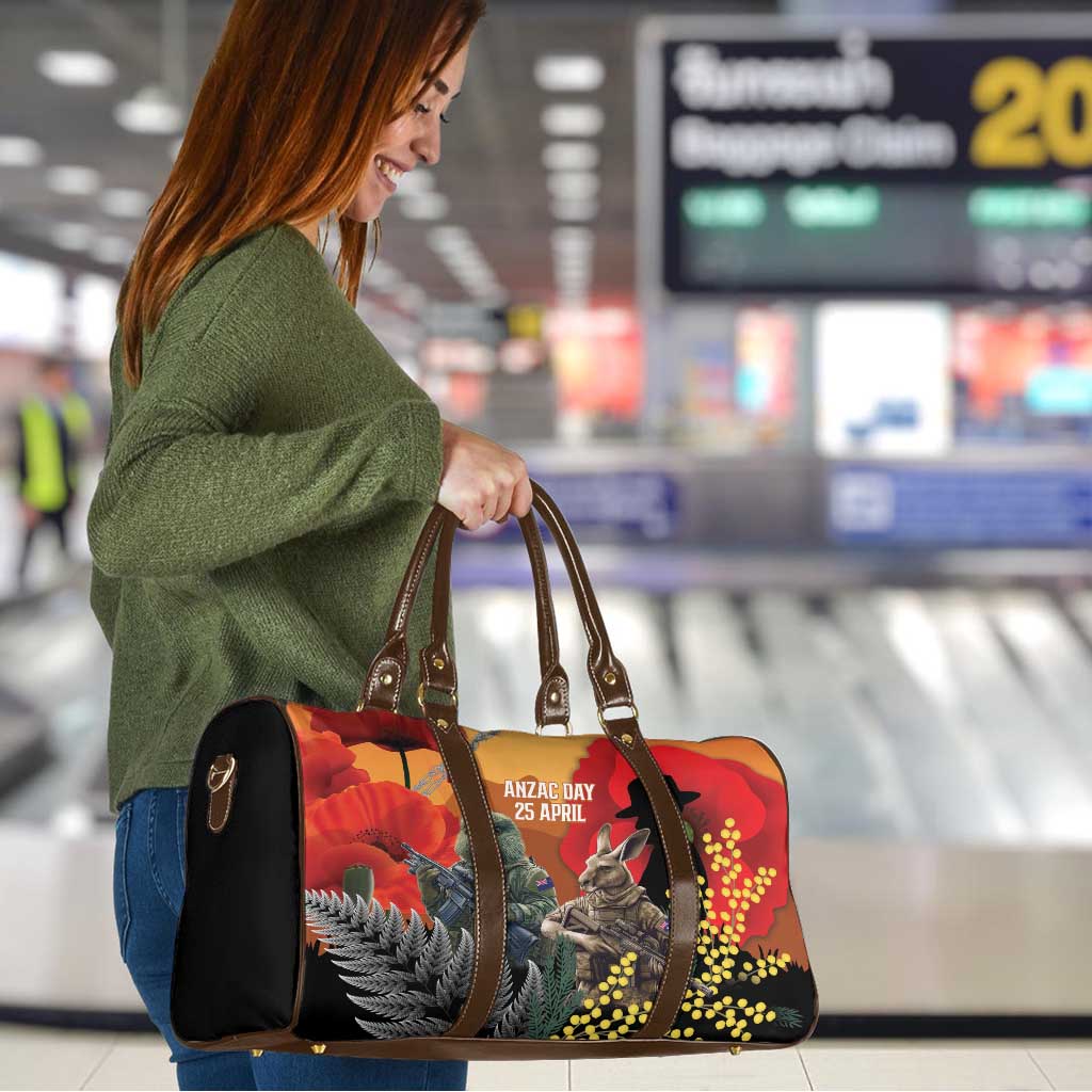 New Zealand and Australia ANZAC Day Travel Bag Sliver Fern Kakapo With Golden Wattle Kangaroo - Aussie Hoodie