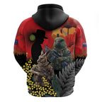 New Zealand and Australia ANZAC Day Zip Hoodie Sliver Fern Kakapo With Golden Wattle Kangaroo