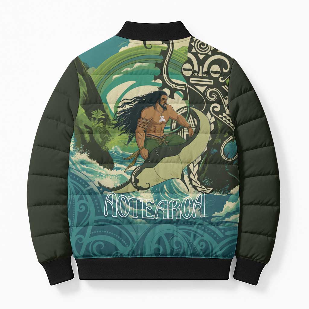 Aotearoa Tangaroa Atua Bomber Puffer Jacket New Zealand God Of The Ocean - Aussie Hoodie