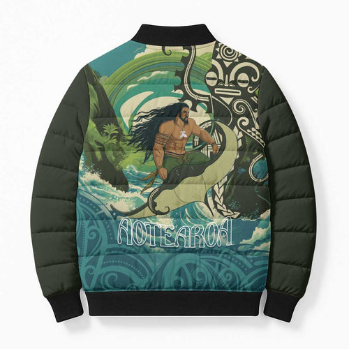 Aotearoa Tangaroa Atua Bomber Puffer Jacket New Zealand God Of The Ocean - Aussie Hoodie