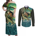Aotearoa Tangaroa Atua Couples Matching Off Shoulder Maxi Dress and Long Sleeve Button Shirt New Zealand God Of The Ocean