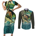 Aotearoa Tangaroa Atua Couples Matching Short Sleeve Bodycon Dress and Long Sleeve Button Shirt New Zealand God Of The Ocean