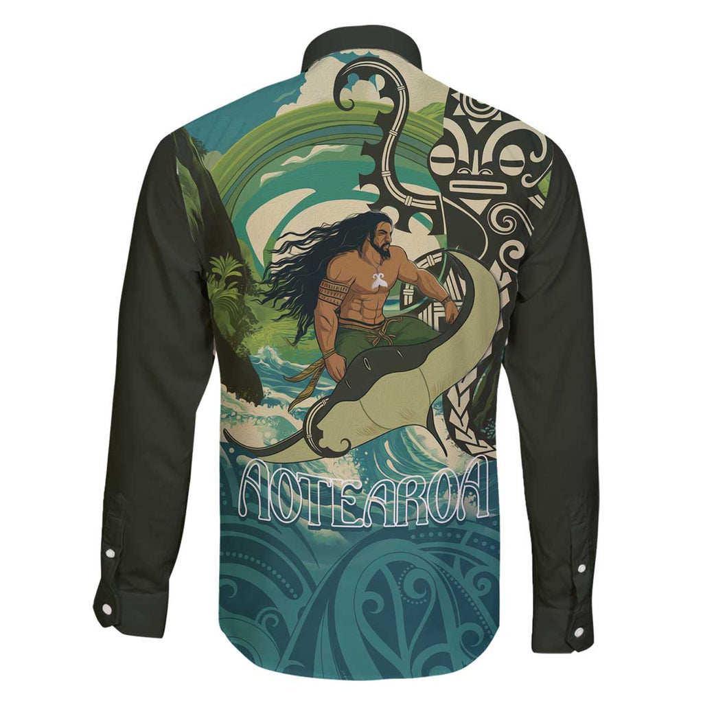 Aotearoa Tangaroa Atua Family Matching Off The Shoulder Long Sleeve Dress and Hawaiian Shirt New Zealand God Of The Ocean