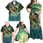 Aotearoa Tangaroa Atua Family Matching Off Shoulder Maxi Dress and Hawaiian Shirt New Zealand God Of The Ocean