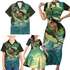 Aotearoa Tangaroa Atua Family Matching Short Sleeve Bodycon Dress and Hawaiian Shirt New Zealand God Of The Ocean