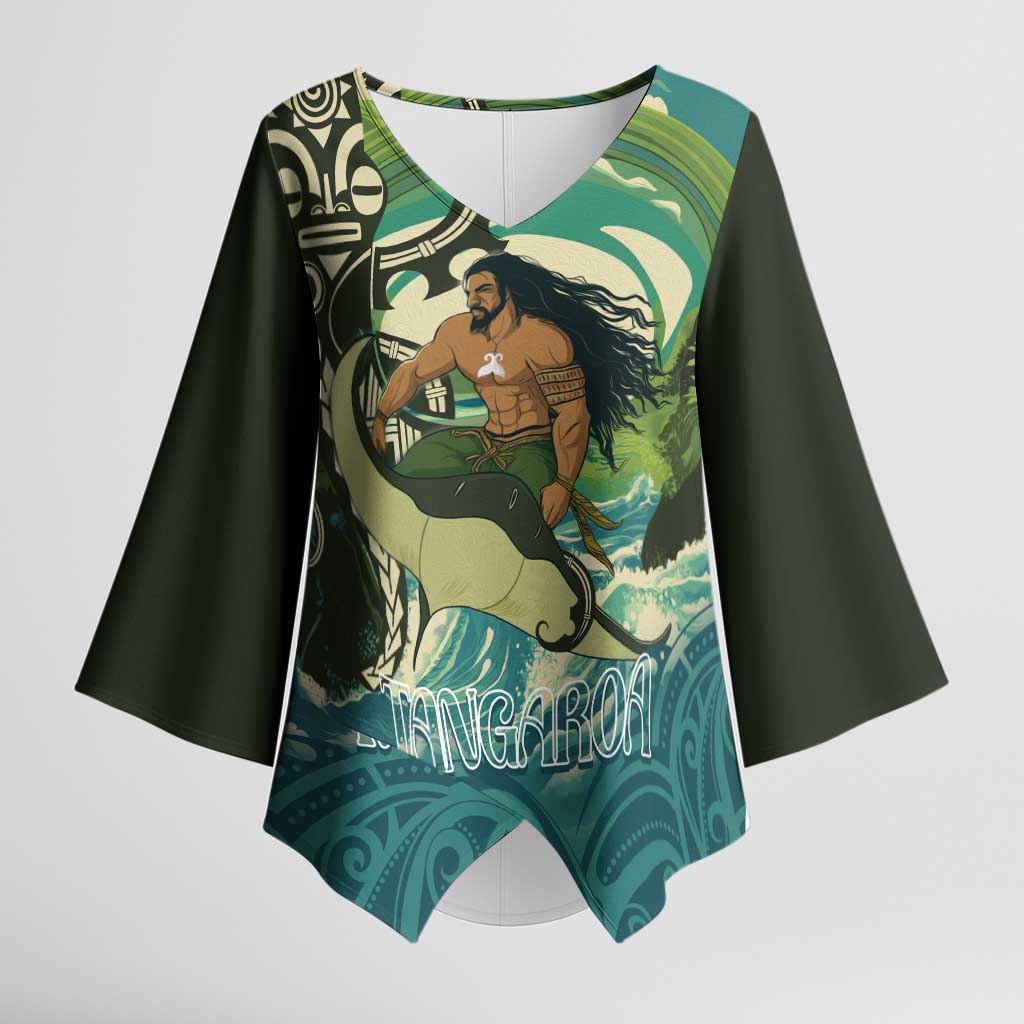 Aotearoa Tangaroa Atua Kimono Sleeve Blouse New Zealand God Of The Ocean - Aussie Hoodie