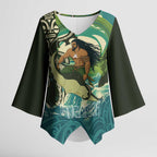 Aotearoa Tangaroa Atua Kimono Sleeve Blouse New Zealand God Of The Ocean - Aussie Hoodie