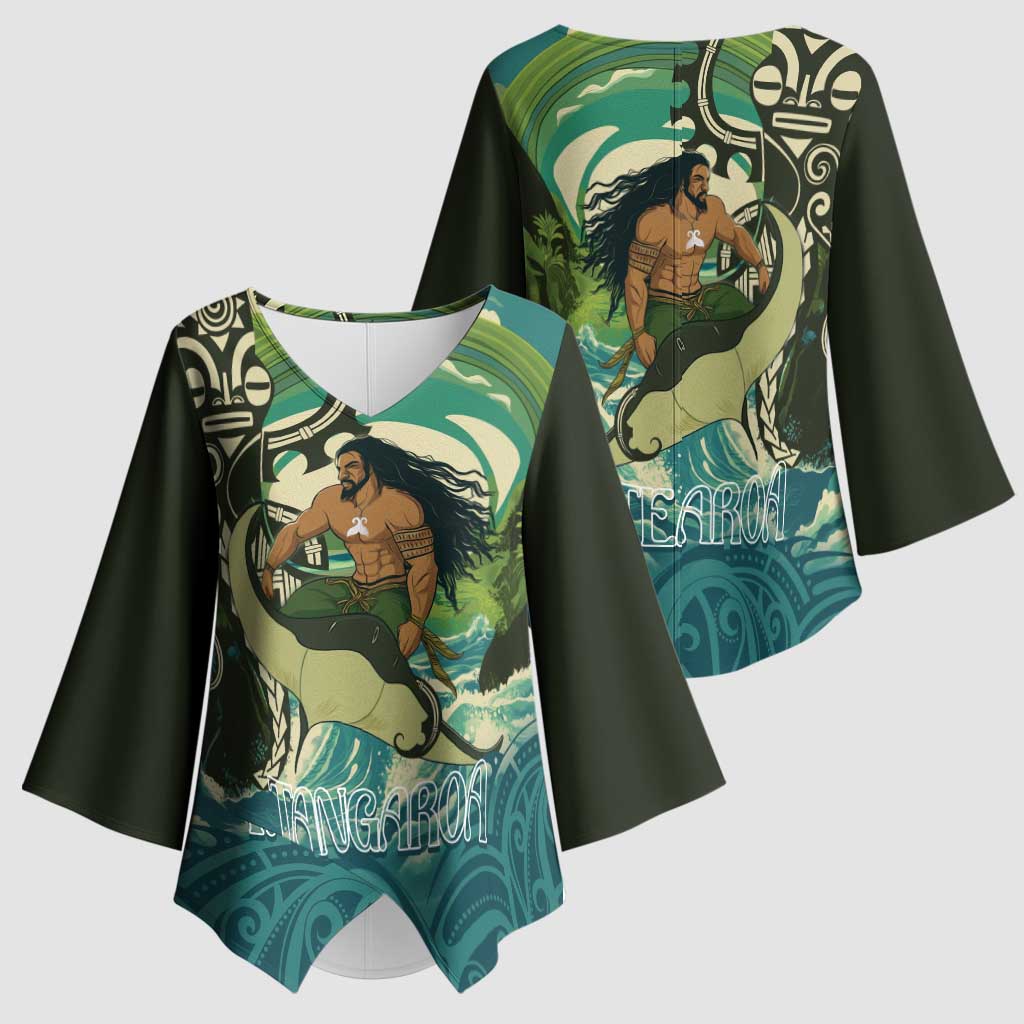 Aotearoa Tangaroa Atua Kimono Sleeve Blouse New Zealand God Of The Ocean - Aussie Hoodie