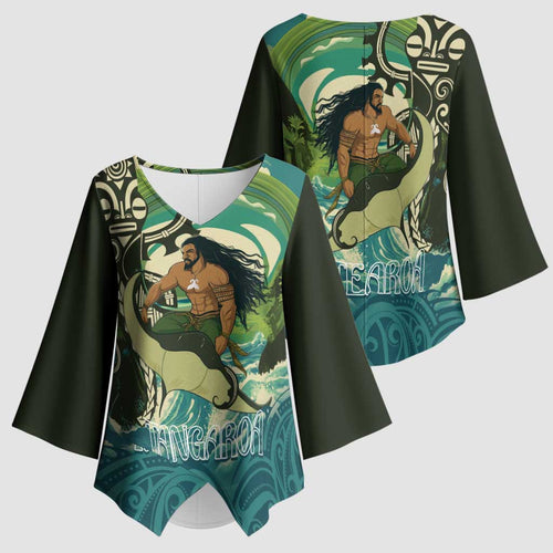 Aotearoa Tangaroa Atua Kimono Sleeve Blouse New Zealand God Of The Ocean - Aussie Hoodie