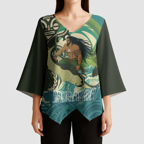 Aotearoa Tangaroa Atua Kimono Sleeve Blouse New Zealand God Of The Ocean - Aussie Hoodie