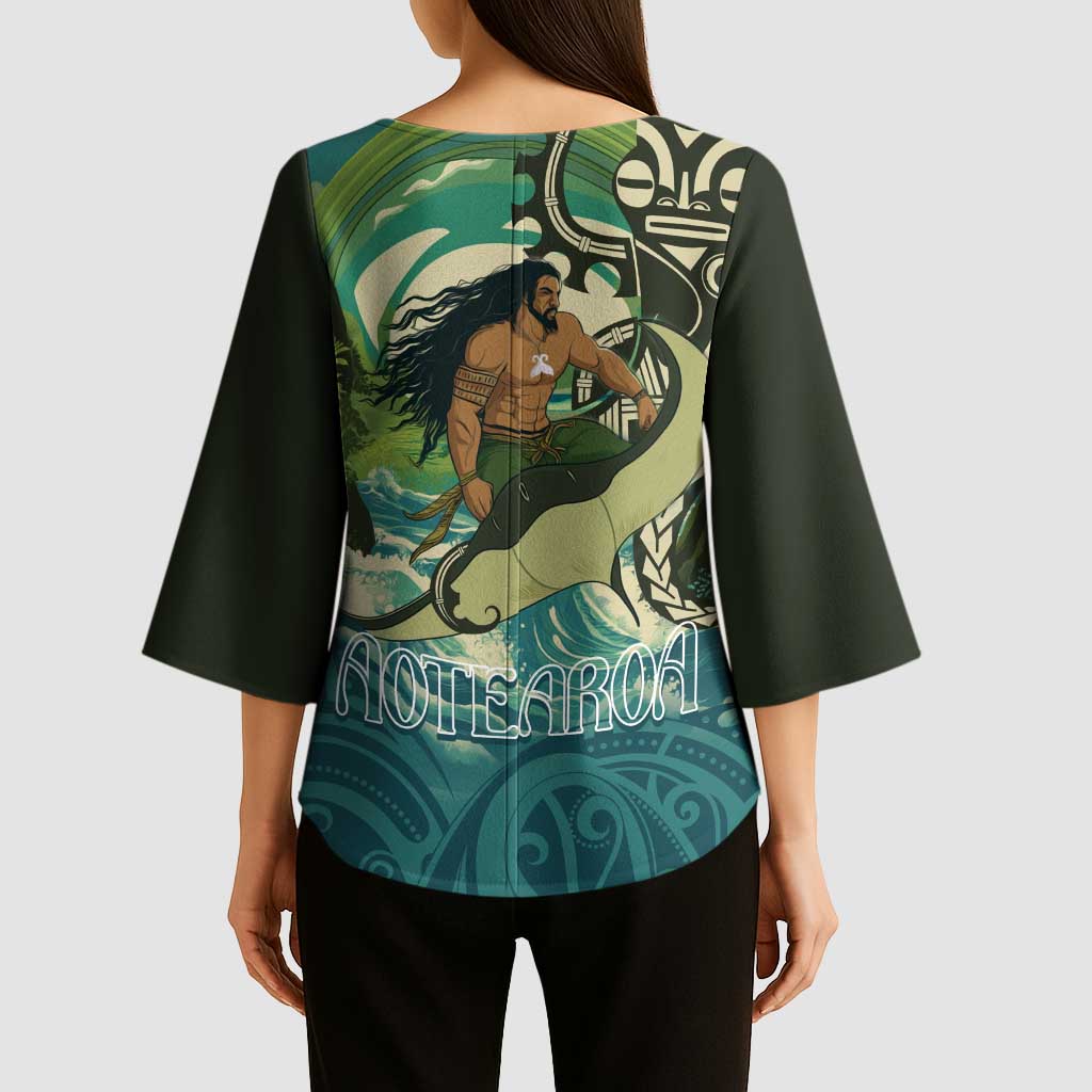 Aotearoa Tangaroa Atua Kimono Sleeve Blouse New Zealand God Of The Ocean - Aussie Hoodie