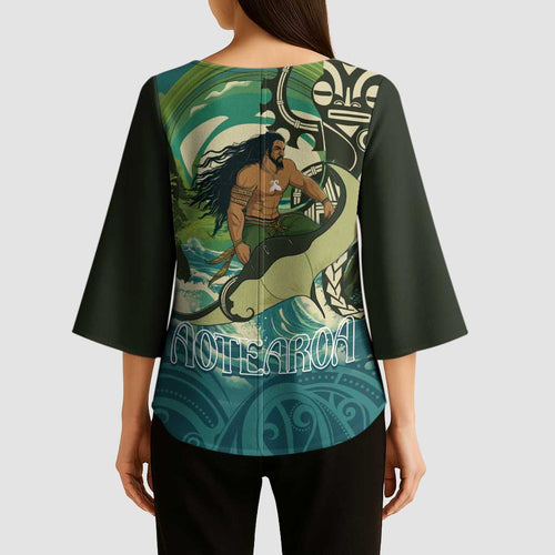 Aotearoa Tangaroa Atua Kimono Sleeve Blouse New Zealand God Of The Ocean - Aussie Hoodie