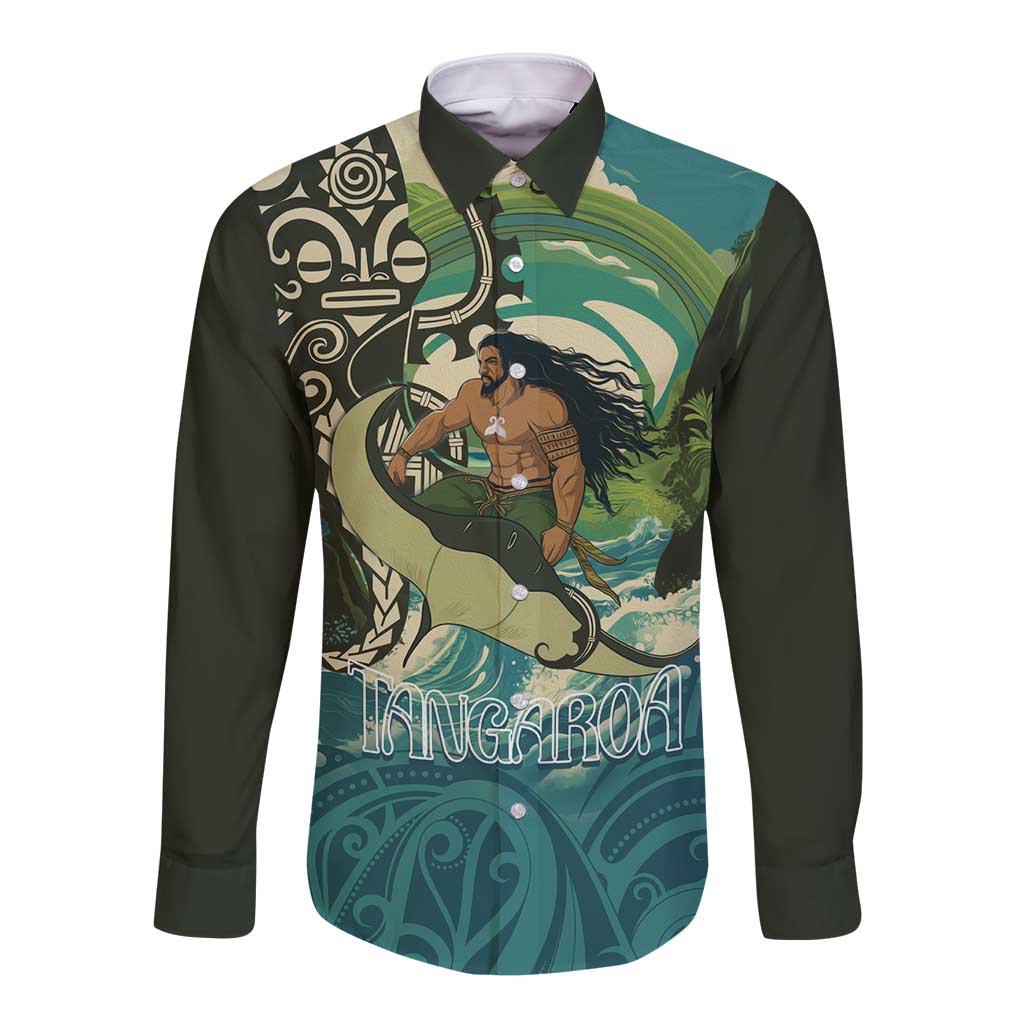 Aotearoa Tangaroa Atua Long Sleeve Button Shirt New Zealand God Of The Ocean