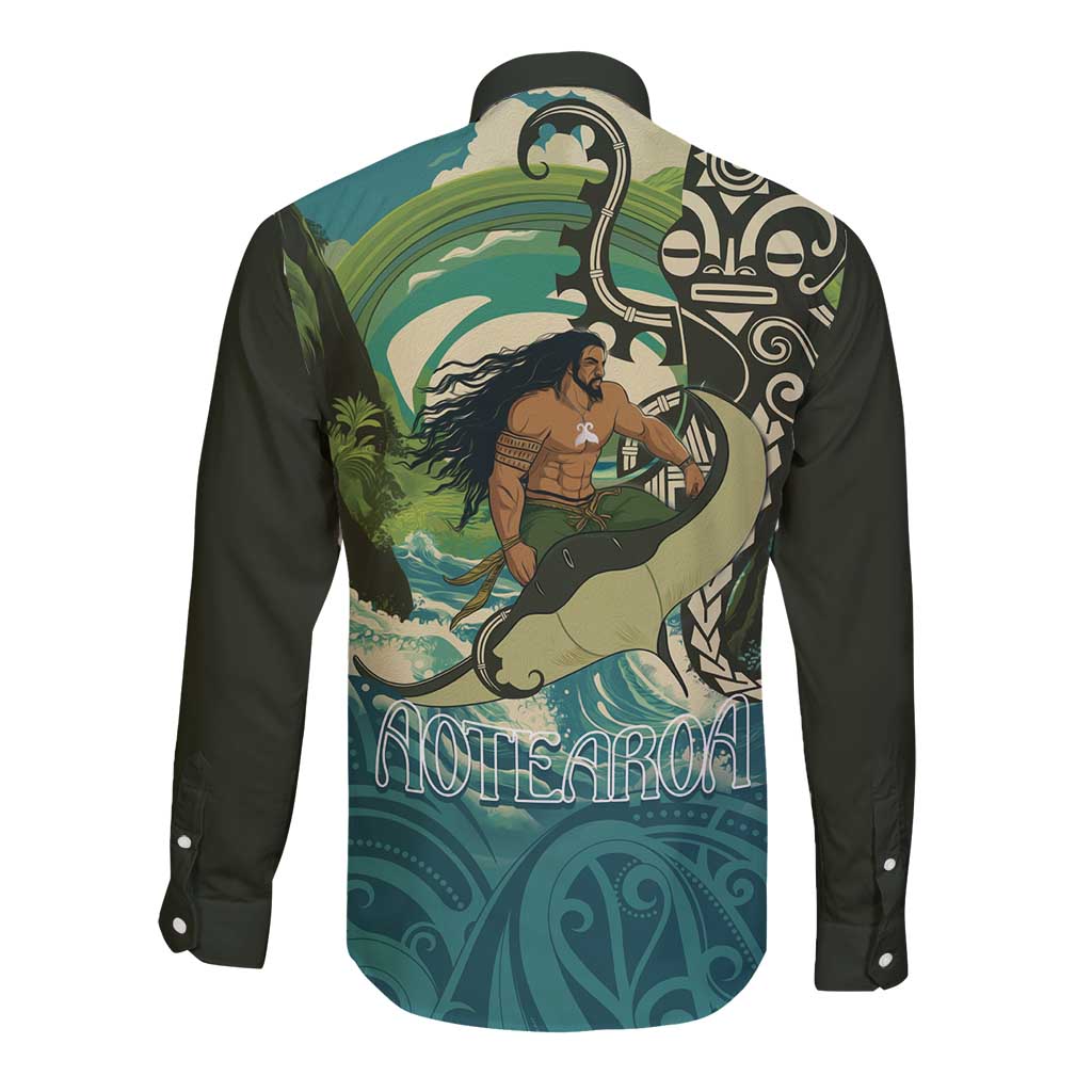 Aotearoa Tangaroa Atua Long Sleeve Button Shirt New Zealand God Of The Ocean