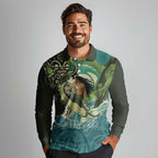 Aotearoa Tangaroa Atua Long Sleeve Polo Shirt New Zealand God Of The Ocean