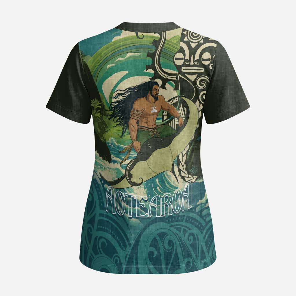 Aotearoa Tangaroa Atua Scrub Top New Zealand God Of The Ocean - Aussie Hoodie