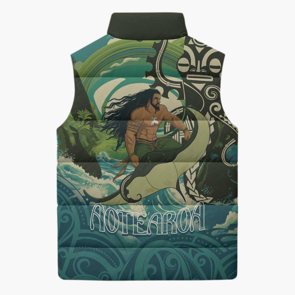 Aotearoa Tangaroa Atua Sleeveless Puffer Jacket New Zealand God Of The Ocean - Aussie Hoodie