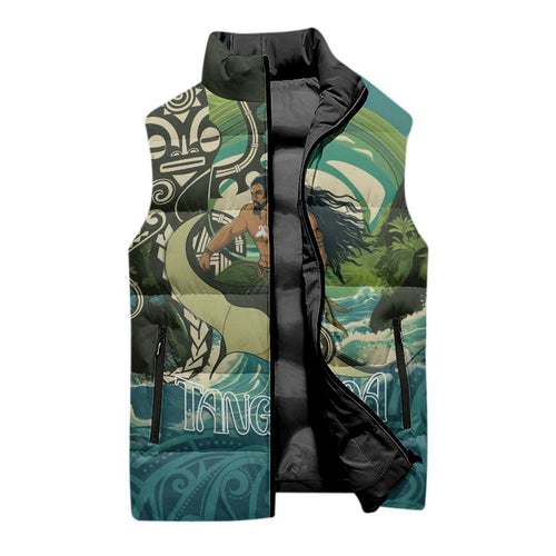 Aotearoa Tangaroa Atua Sleeveless Puffer Jacket New Zealand God Of The Ocean - Aussie Hoodie