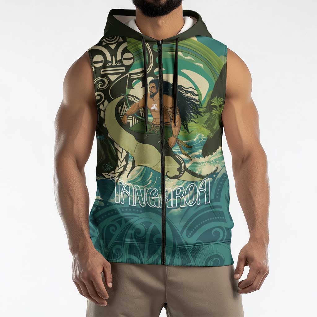 Aotearoa Tangaroa Atua Sleeveless Zip Hoodie New Zealand God Of The Ocean LT14