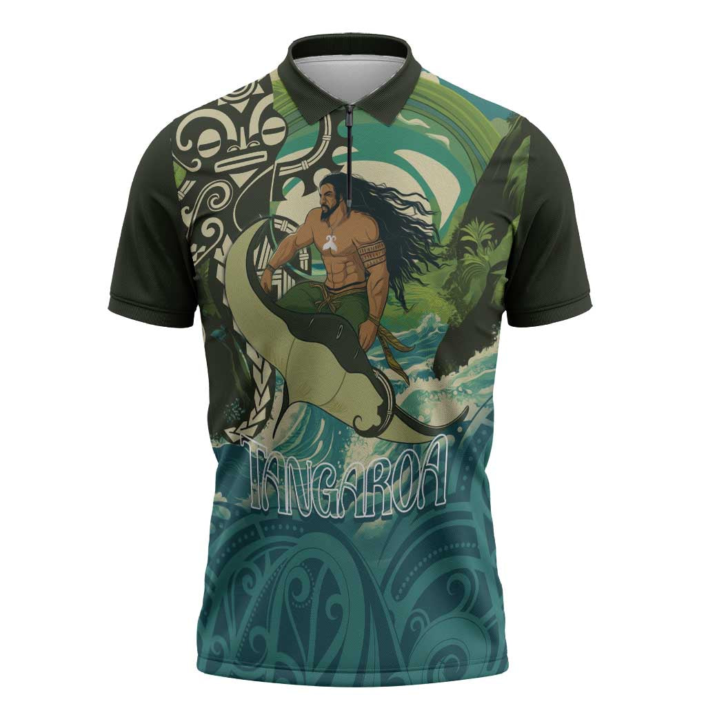 Aotearoa Tangaroa Atua Zipper Polo Shirt New Zealand God Of The Ocean - Aussie Hoodie