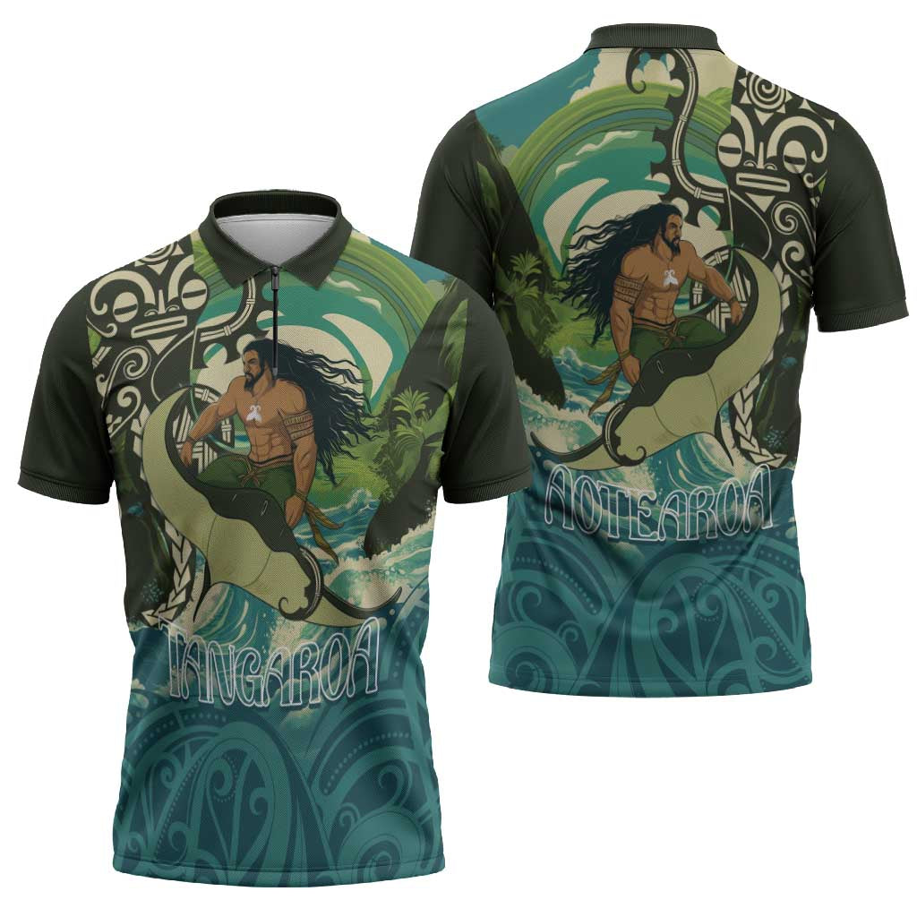 Aotearoa Tangaroa Atua Zipper Polo Shirt New Zealand God Of The Ocean - Aussie Hoodie