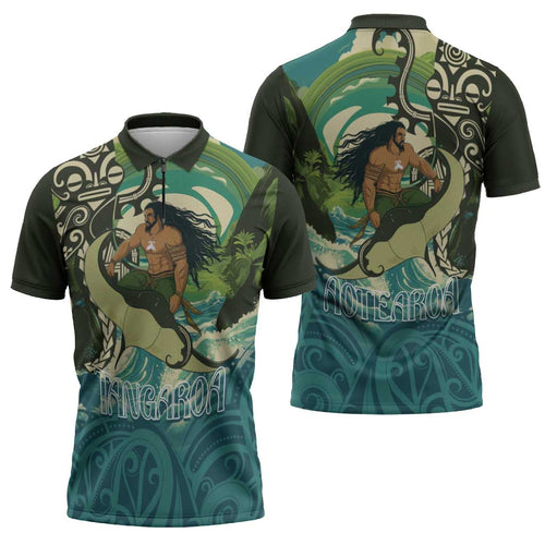 Aotearoa Tangaroa Atua Zipper Polo Shirt New Zealand God Of The Ocean - Aussie Hoodie