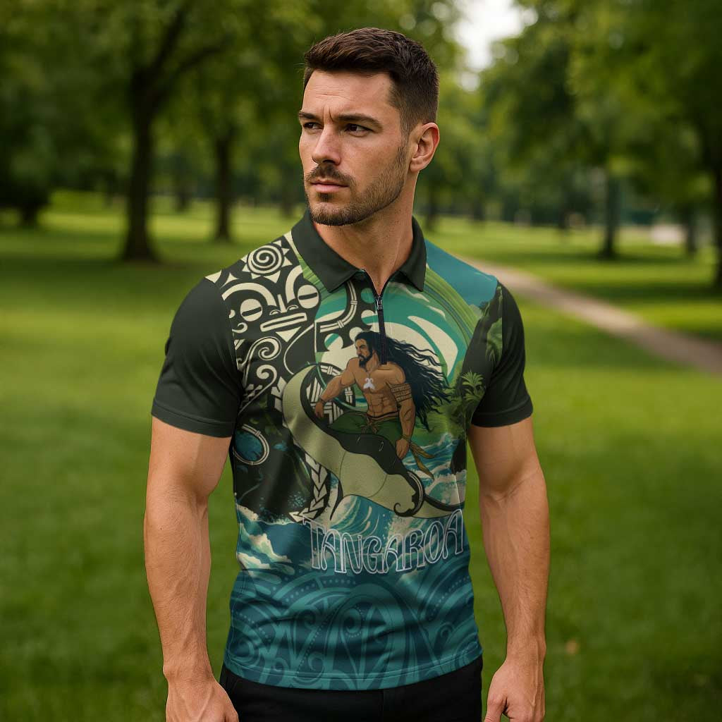 Aotearoa Tangaroa Atua Zipper Polo Shirt New Zealand God Of The Ocean - Aussie Hoodie