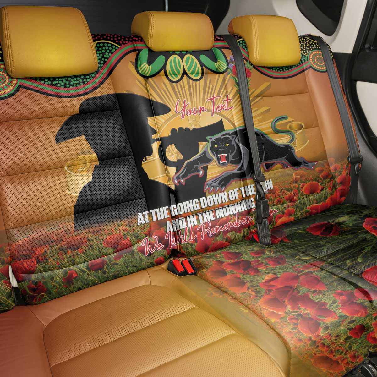 Personalised Panthers Rugby ANZAC Day Back Car Seat Cover Last Post Poppy We Will Remember Them