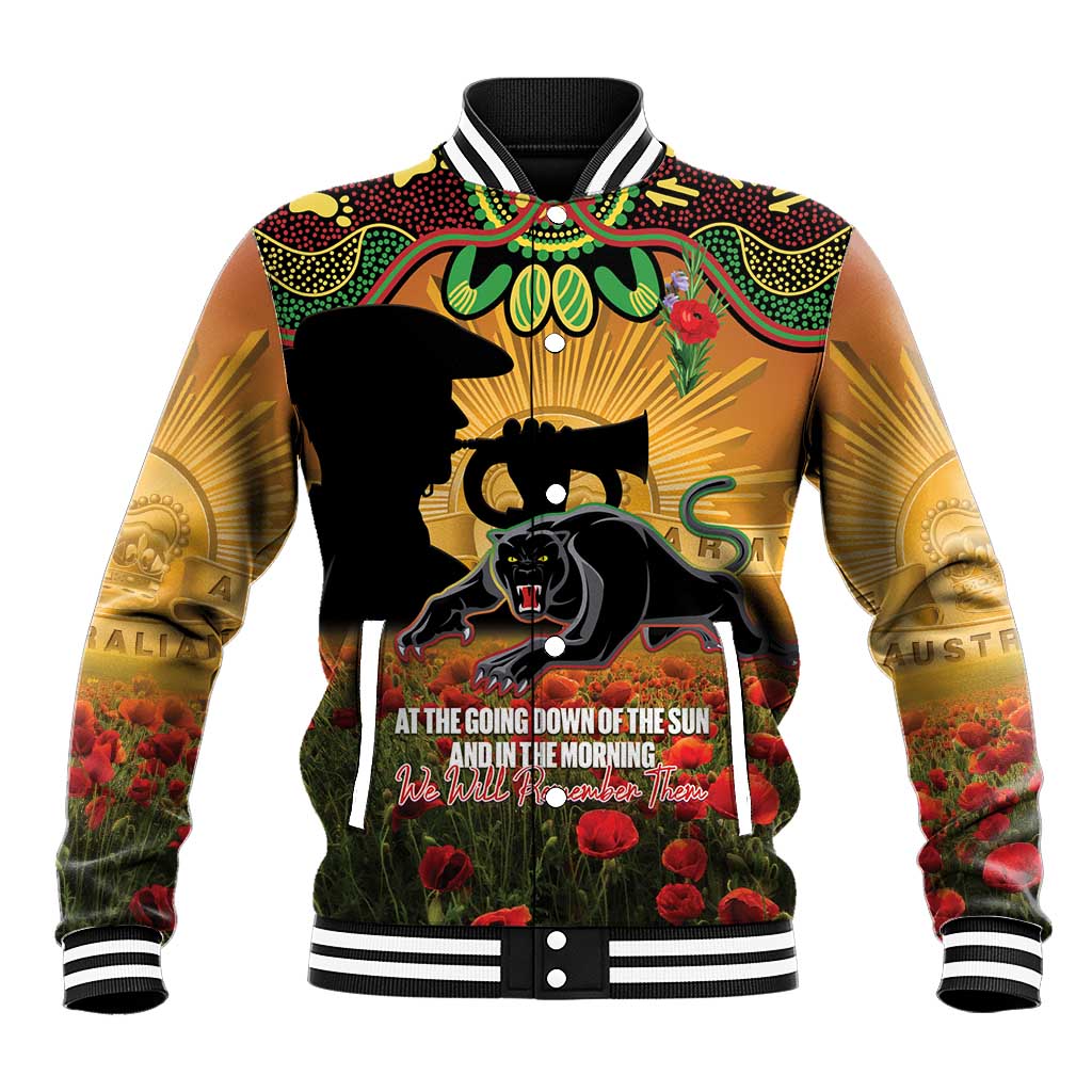 Personalised Panthers Rugby ANZAC Day Baseball Jacket Last Post Poppy We Will Remember Them
