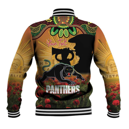 Personalised Panthers Rugby ANZAC Day Baseball Jacket Last Post Poppy We Will Remember Them