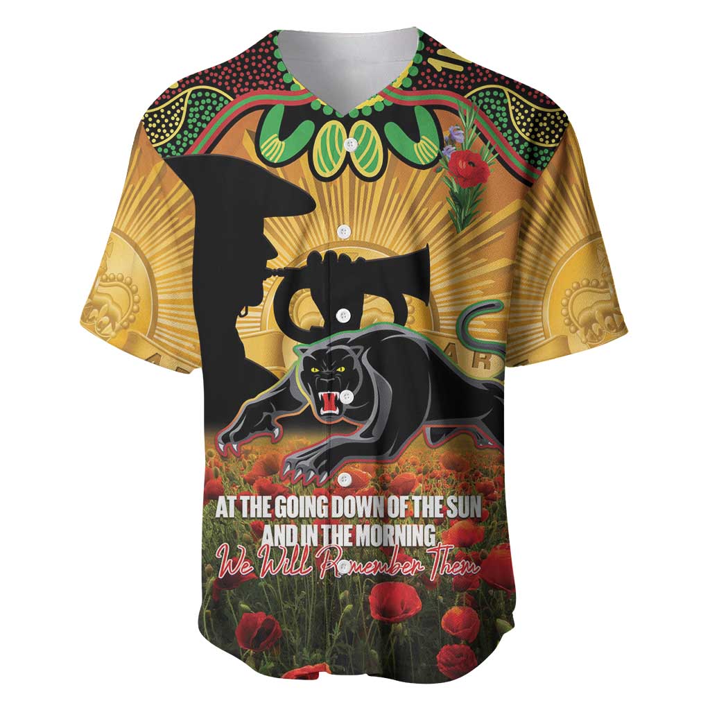 Personalised Panthers Rugby ANZAC Day Baseball Jersey Last Post Poppy We Will Remember Them