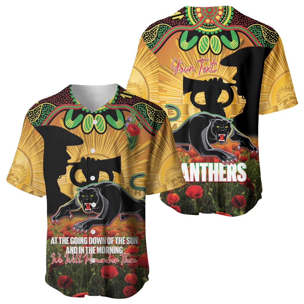 Personalised Panthers Rugby ANZAC Day Baseball Jersey Last Post Poppy We Will Remember Them