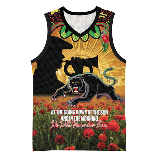 Personalised Panthers Rugby ANZAC Day Basketball Jersey Last Post Poppy We Will Remember Them