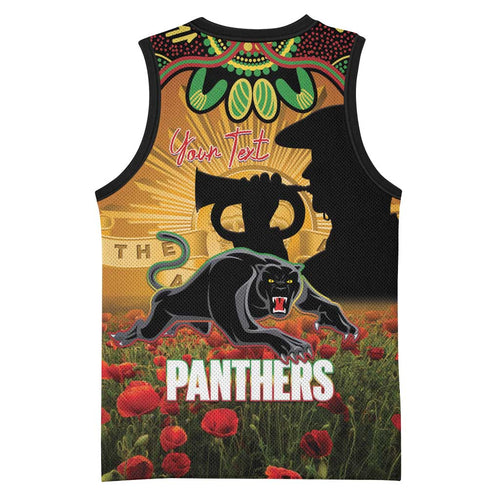 Personalised Panthers Rugby ANZAC Day Basketball Jersey Last Post Poppy We Will Remember Them