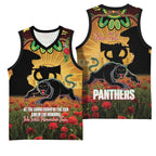 Personalised Panthers Rugby ANZAC Day Basketball Jersey Last Post Poppy We Will Remember Them